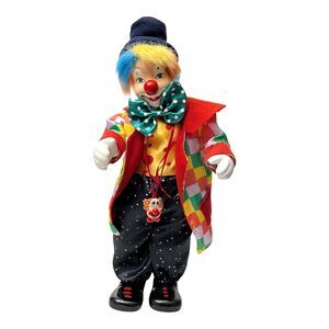 Musical Clown Figurine 60s Circus Key Wind Up Cloth Ceramic Movement Music Vtg